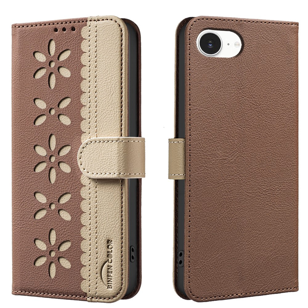BINFEN COLOR For iPhone 17e / 16e Leather Case BF36 Floral Pattern Phone Cover RFID Blocking Wallet Stand