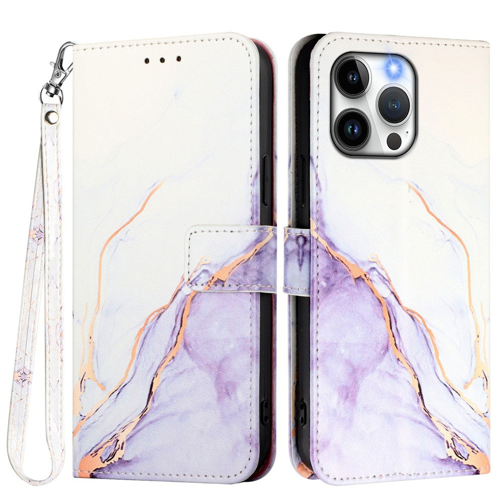 For iPhone 17e / 16e Case with Strap Marble Pattern Leather Phone Cover Card Holder