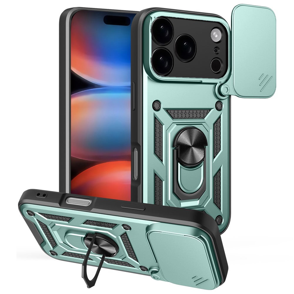 For iPhone 17 Pro Max Case with Slide Camera Lid PC + TPU Kickstand Phone Cover