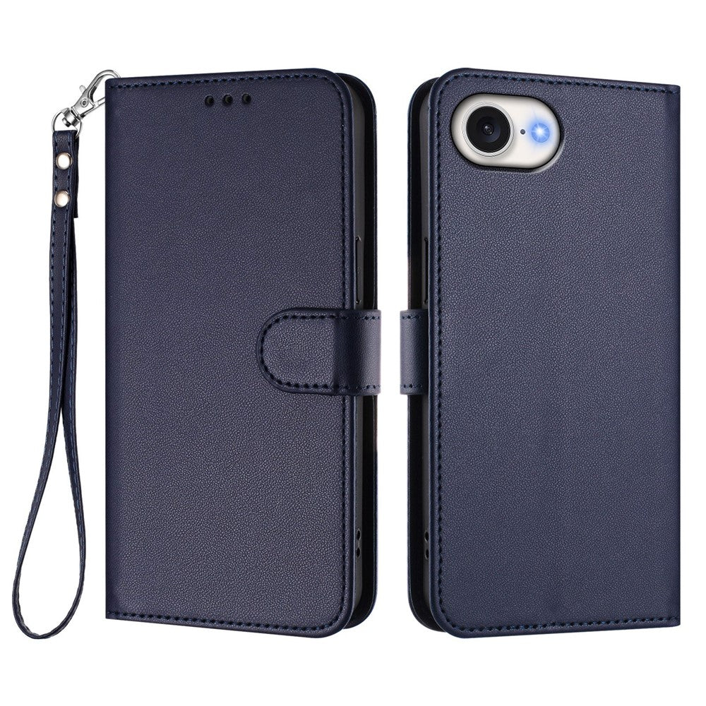 For iPhone 17e / 16e Leather Case Wallet Stand Phone Cover with Wrist Strap