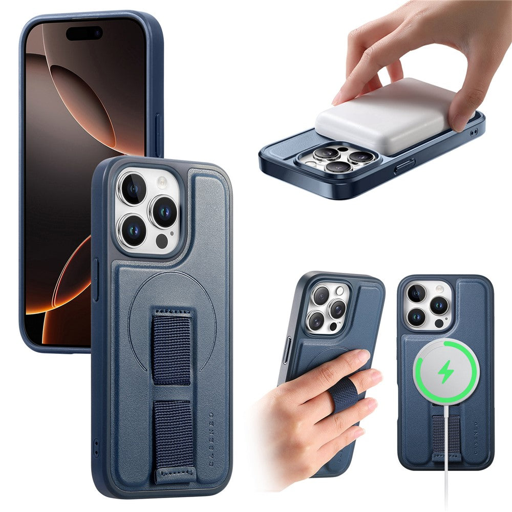 CASENEO For iPhone 15 Pro Magnetic Case Wristband PU Leather + PC Shockproof Phone Cover