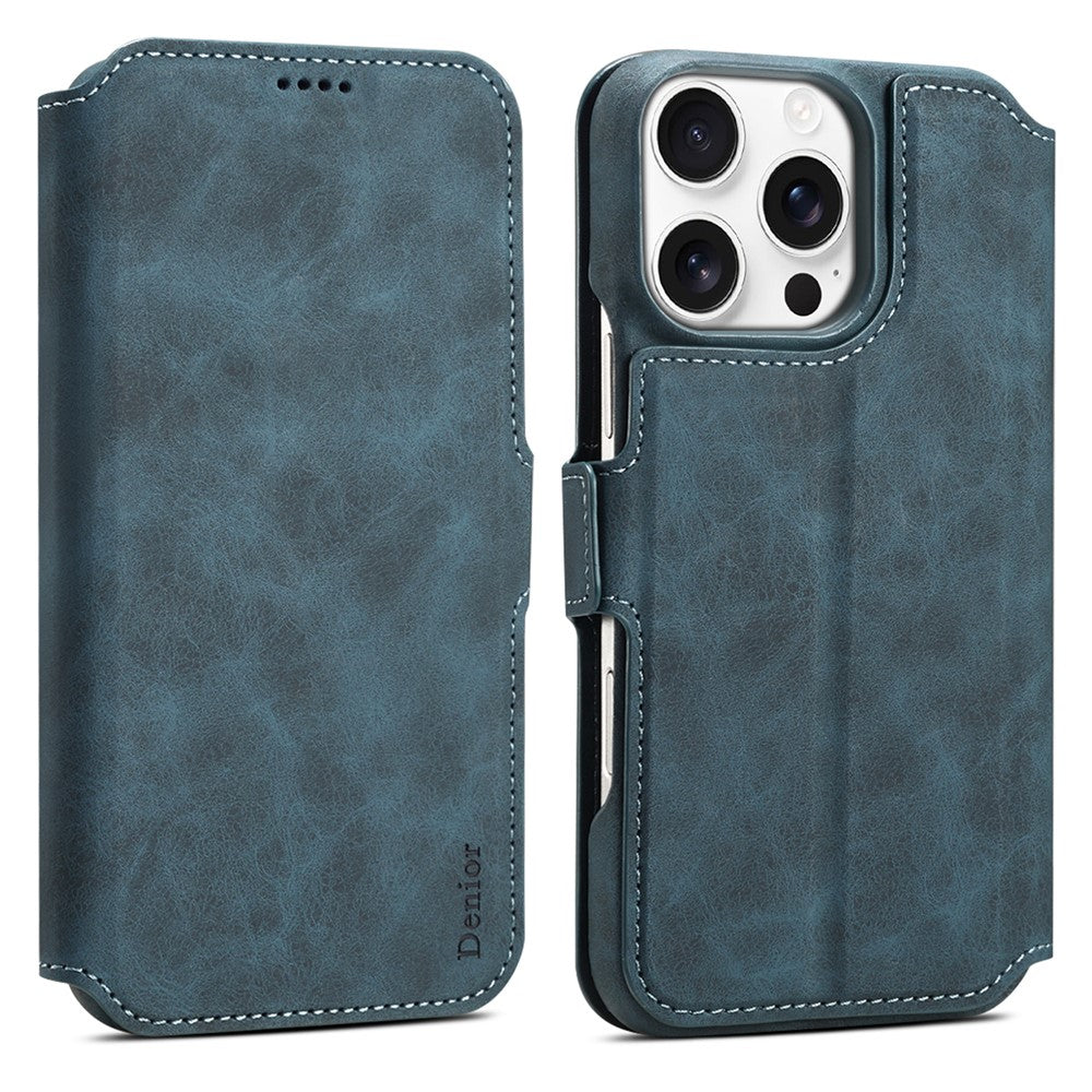 DENIOR B07 For iPhone 16 Pro Max Case Leather + PC Magnetic Detachable Wallet Phone Cover
