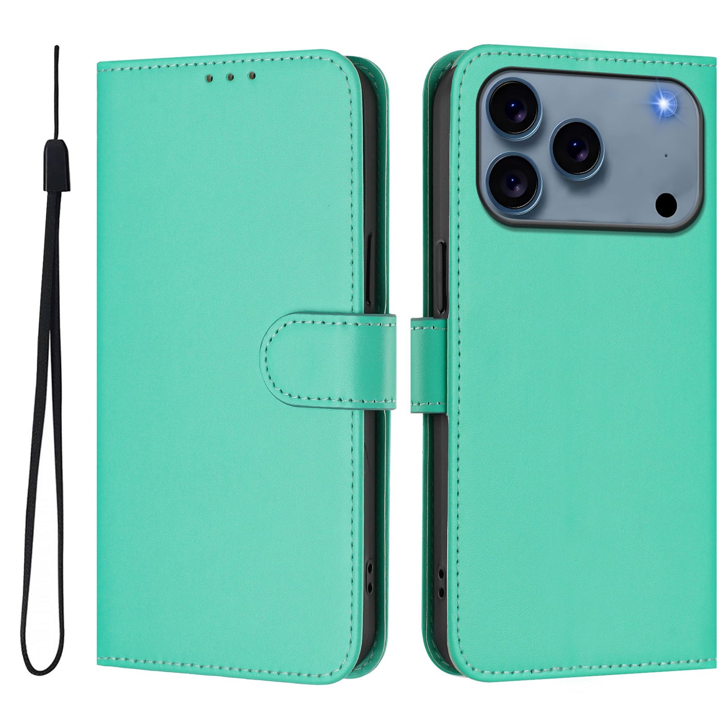 For iPhone 17 Pro Max Case Solid Color Wallet Leather Phone Cover with Strap