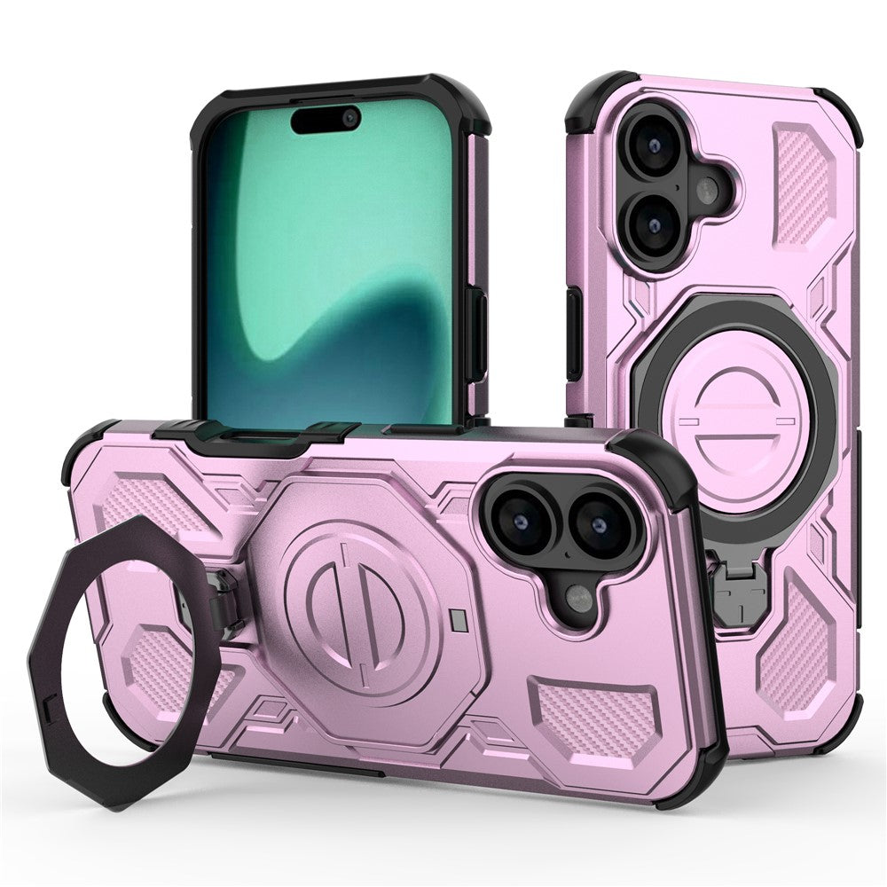 For iPhone 17 Magnetic Case Rotating Metal Kickstand Shockproof PC + TPU Phone Back Cover