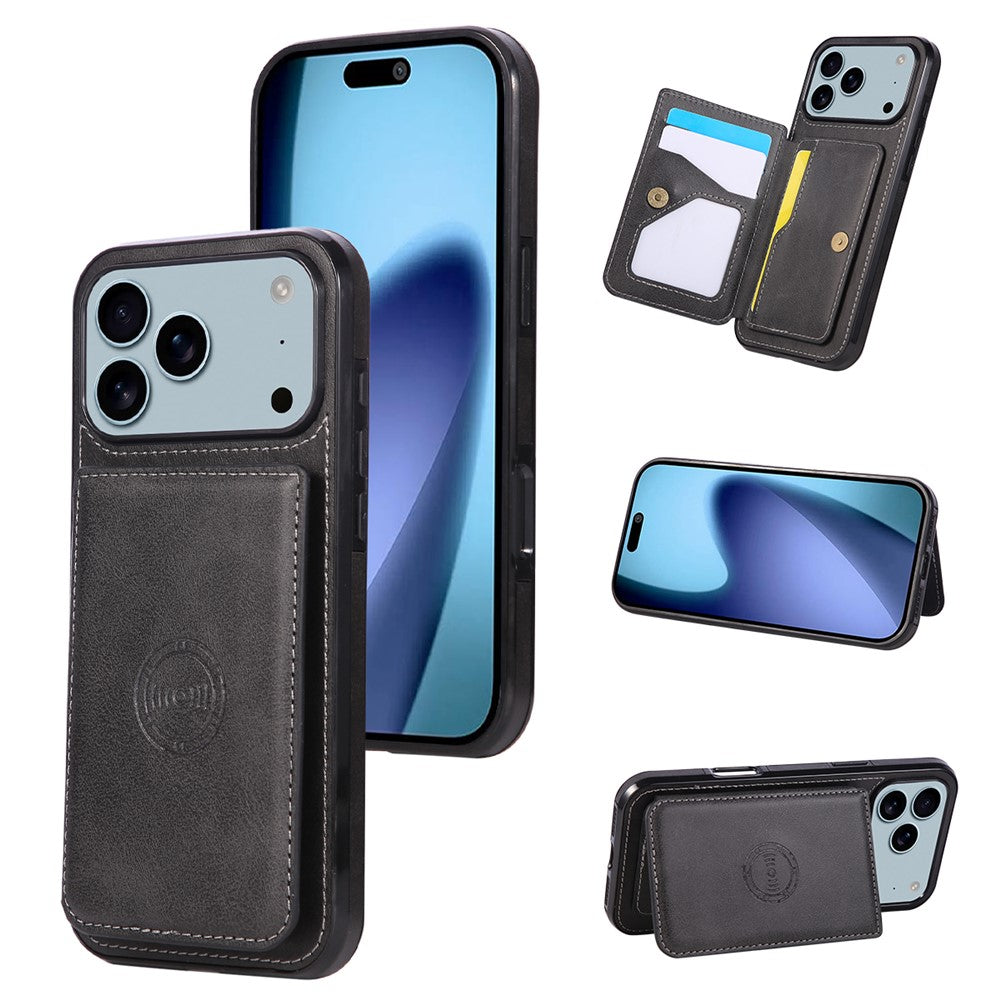 For iPhone 17 Pro Max Case Card Holder Kickstand PU Leather + TPU Phone Cover