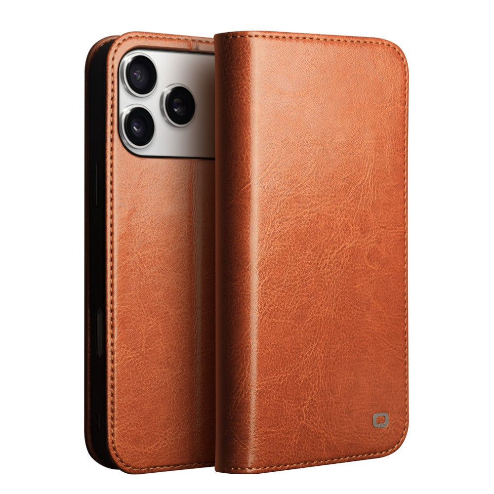 QIALINO For iPhone 17 Pro Case Wallet Stand Genuine Cow Leather Phone Cover