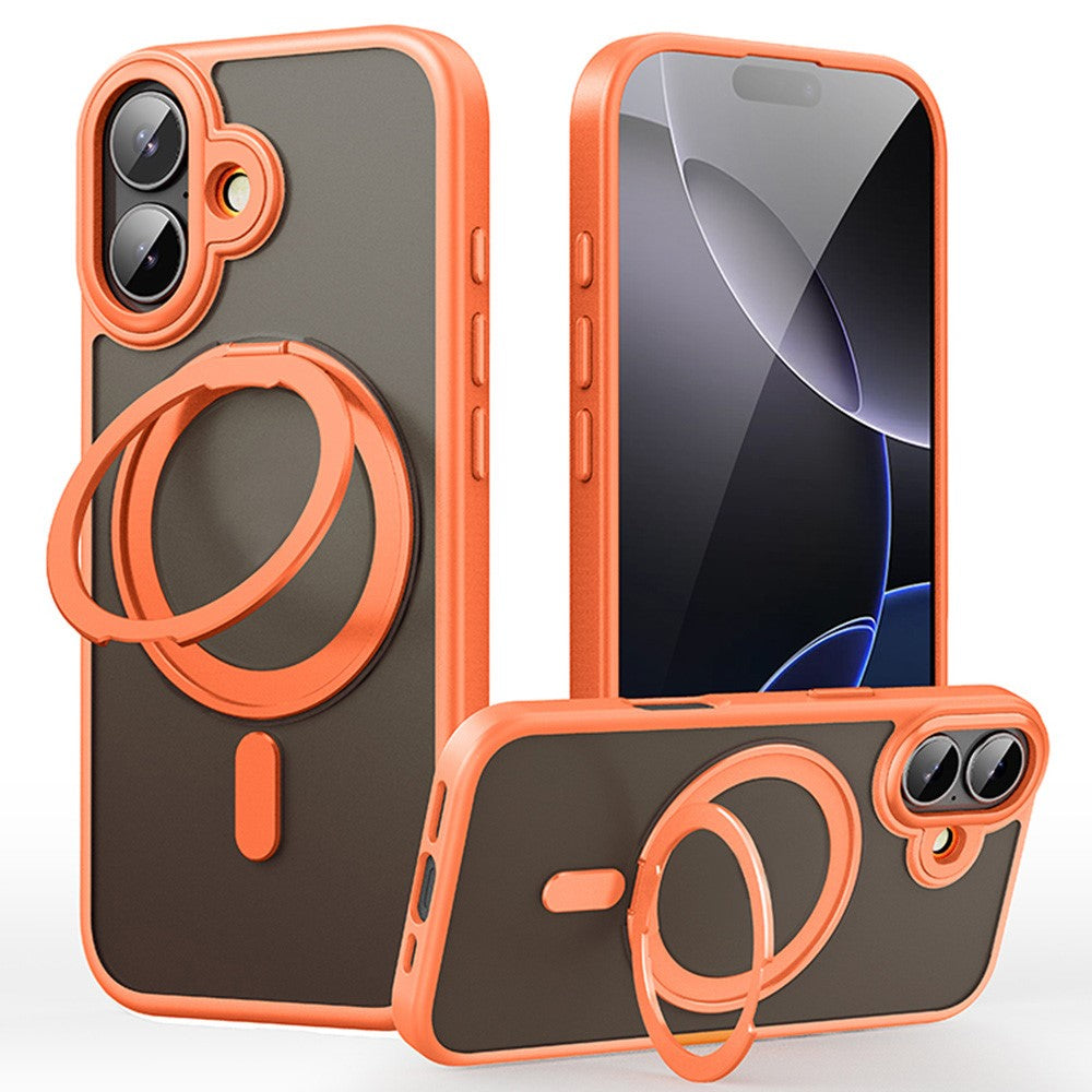 For iPhone 17 Case Compatible with MagSafe TPU + Acrylic + Metal Kickstand Matte Phone Cover