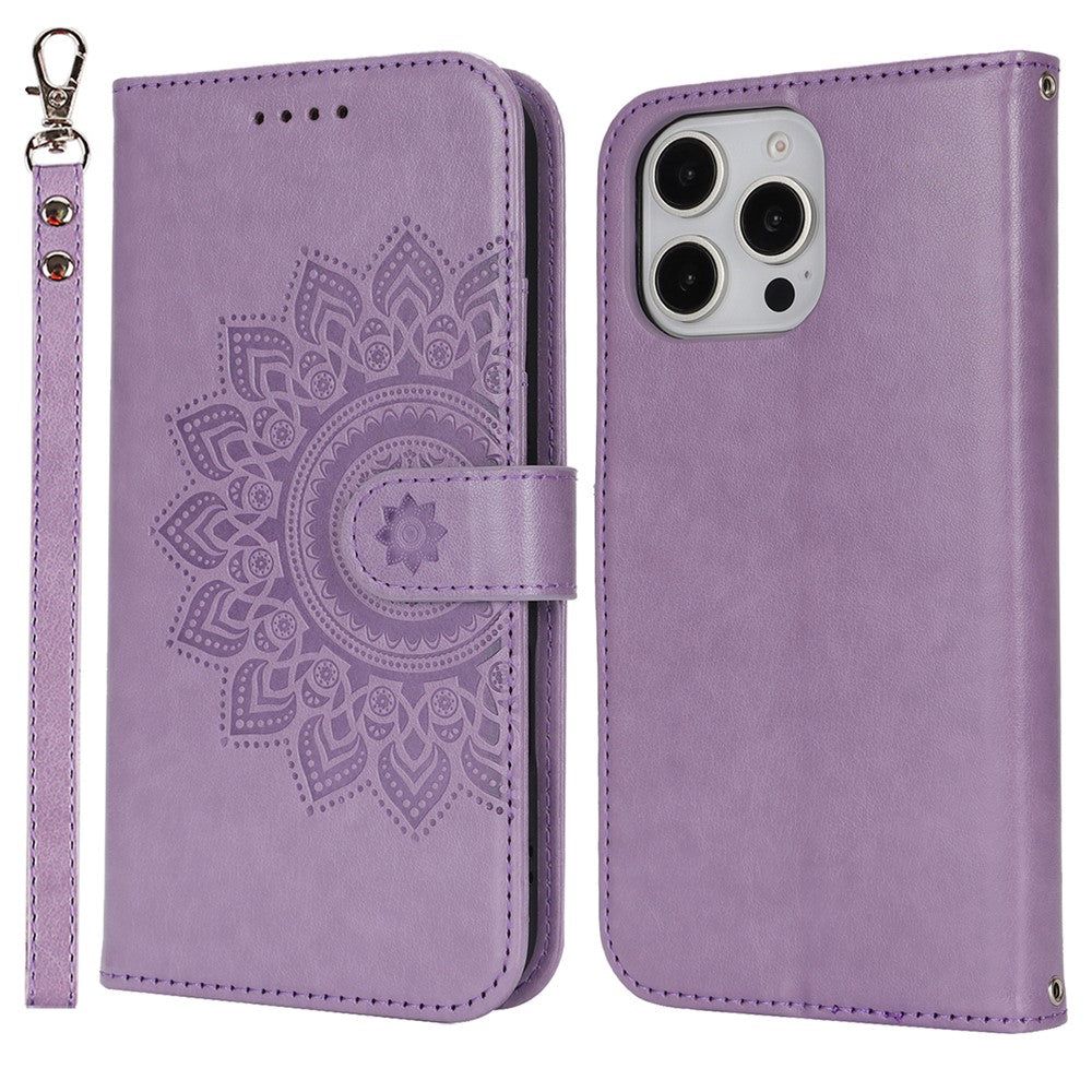 For iPhone 16 Pro Max Stand Case Textured Leather Wallet Phone Cover with Strap