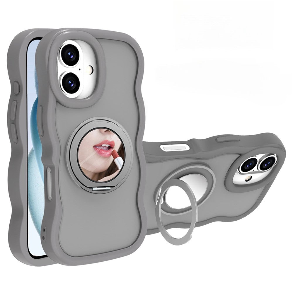 For iPhone 16 Magnetic Case Wave Edge TPU + Acrylic Phone Cover with Mirror Kickstand