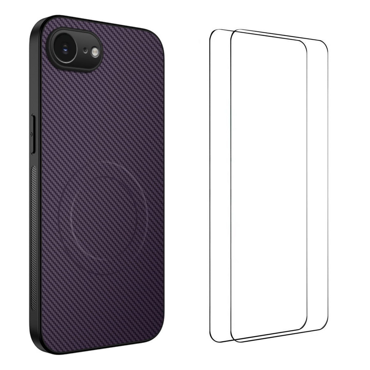 WANLONFENG For iPhone 17e / 16e Magnetic Case TQ1 Series Carbon Fiber Texture PC TPU Phone Cover with 2Pcs Screen Films