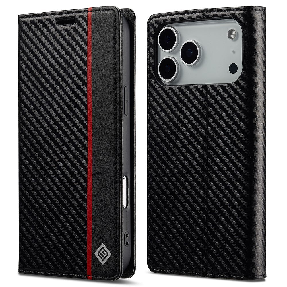 LC.IMEEKE For iPhone 17 Pro Max Wallet Case Carbon Fiber Texture Leather Phone Cover