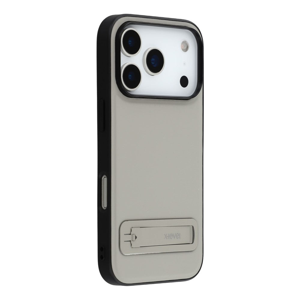 X-LEVEL For iPhone 17 Pro Max Case Leather Coated PC TPU Phone Back Cover with Metal Kickstand