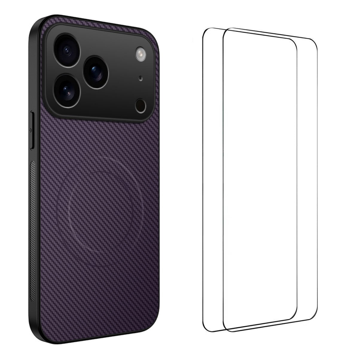 WANLONFENG For iPhone 17 Pro Max Magnetic Case TQ1 Series Carbon Fiber Texture PC TPU Phone Cover with 2Pcs Screen Films