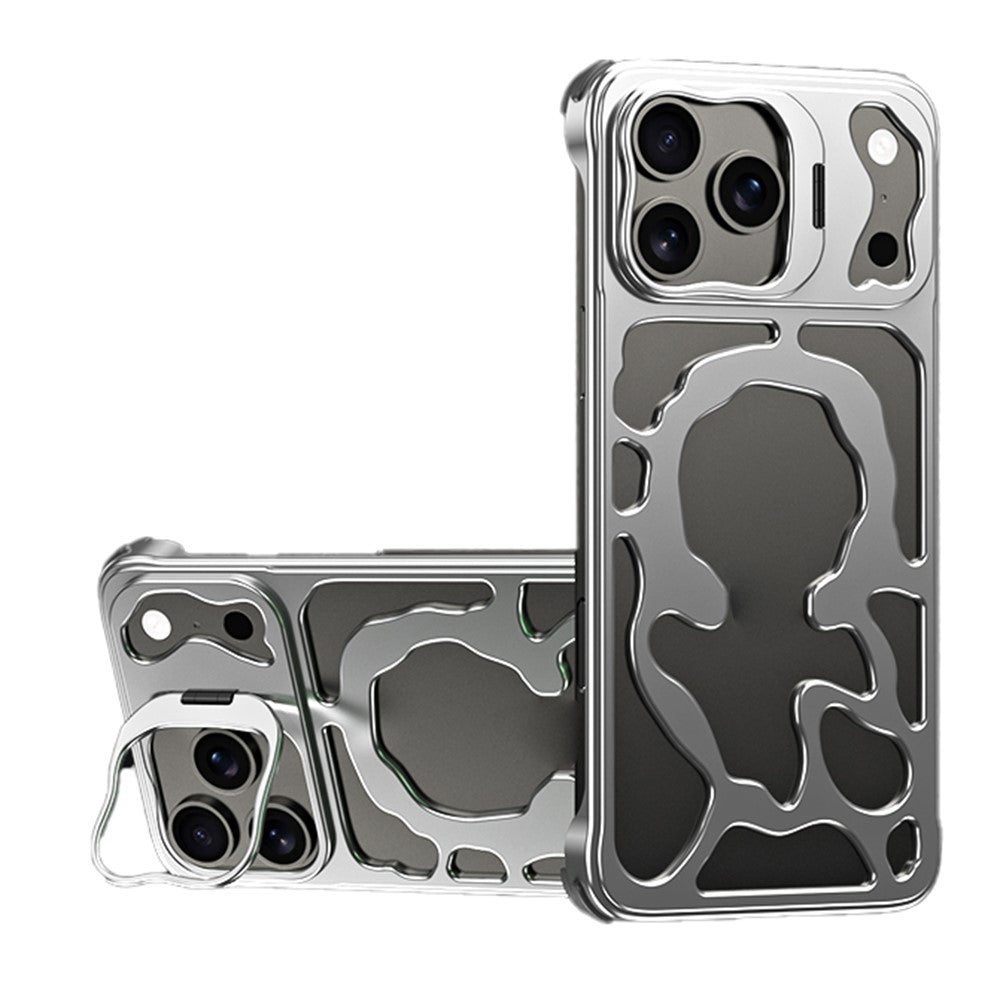 Auspicious Cloud Series For iPhone 17 Pro Hollow Case Aluminum Alloy Kickstand Magnetic Phone Cover