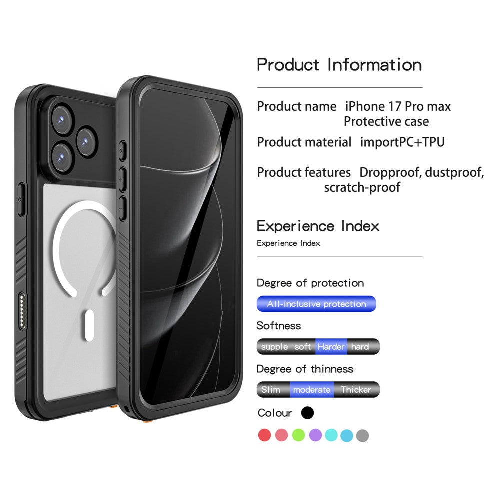 REDPEPPER FS / FM Series For iPhone 17 Pro Max Clear Case Compatible with MagSafe PC TPU PET IP68 Waterproof Phone Cover