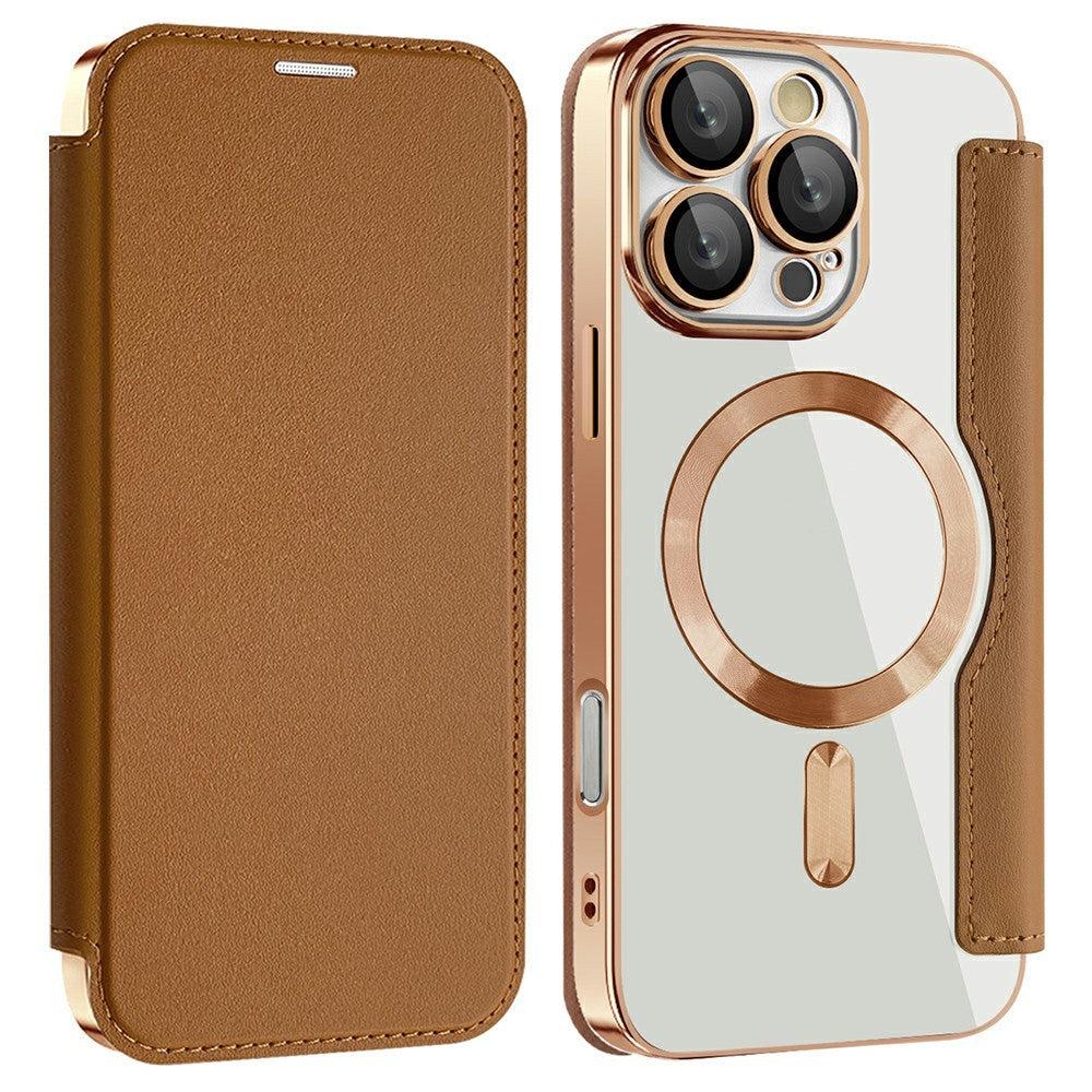 AMORUS For iPhone 16 Pro Max Case Compatible with MagSafe RFID Blocking Card Holder Leather Phone Cover