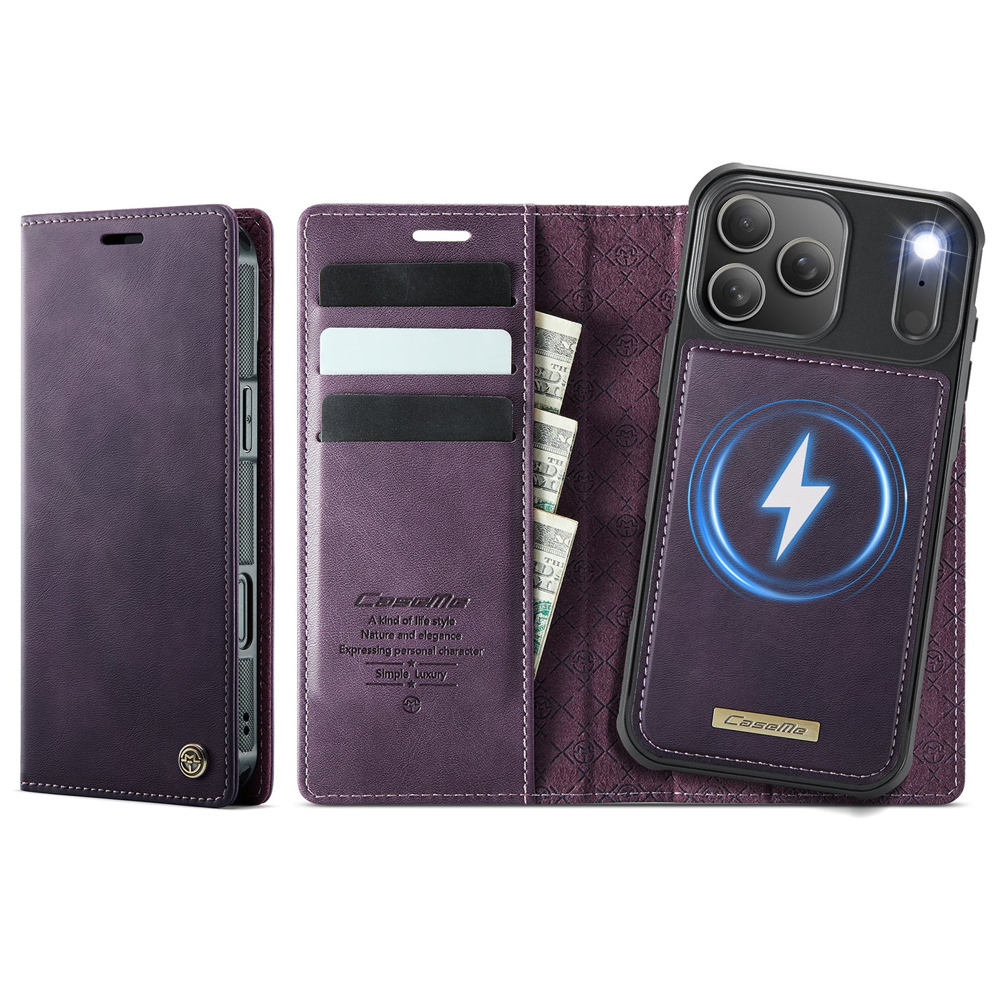 CASEME For iPhone 17 Pro Case C49 Compatible with MagSafe RFID Blocking Detachable Wallet Leather Phone Cover