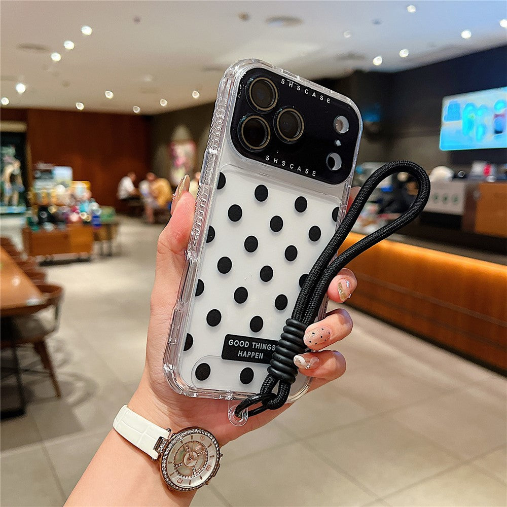 For iPhone 18 Pro / 17 Pro Case Polka Dot Pattern PC + TPU Phone Cover with Lens Film / Strap