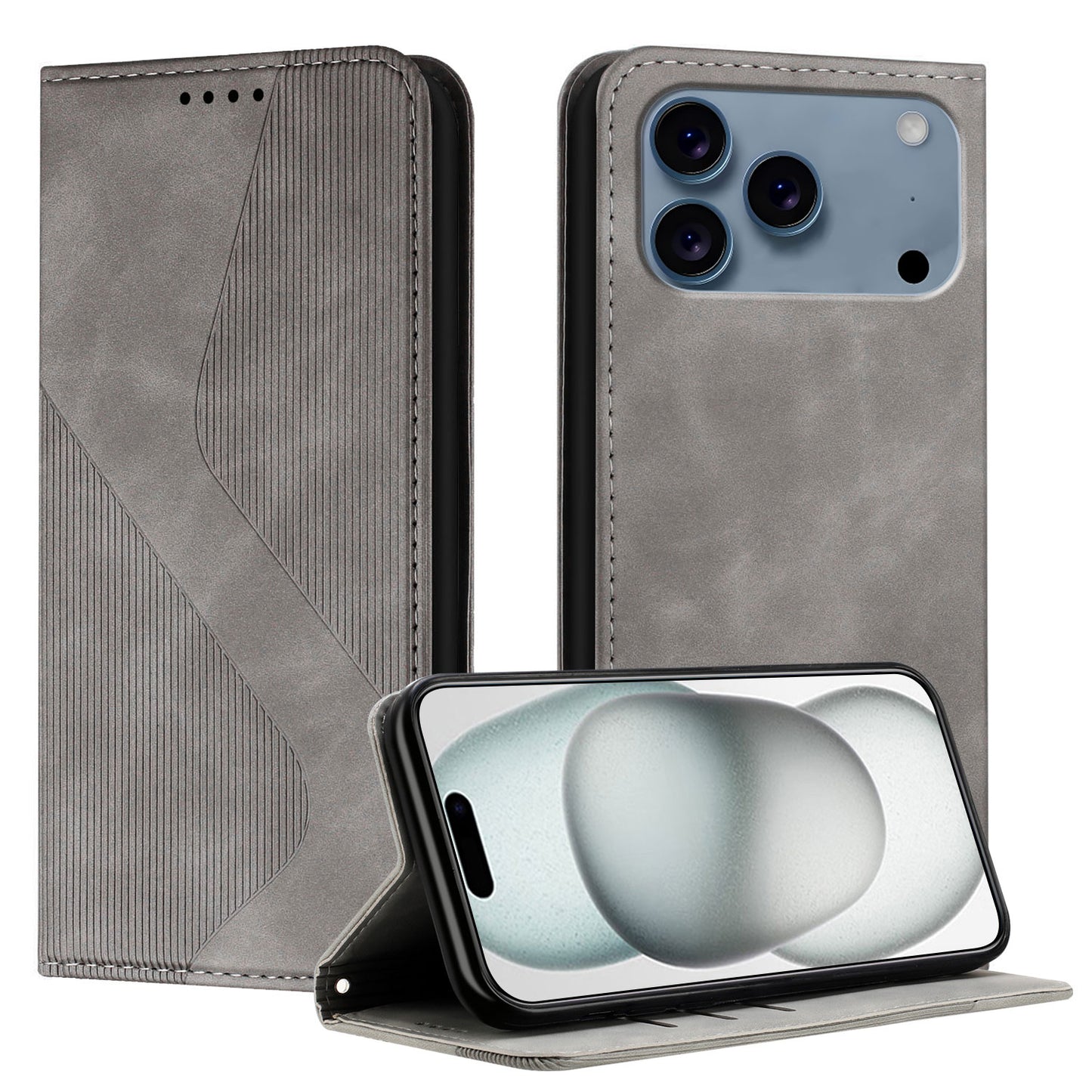 For iPhone 17 Pro Phone Cover Skin-touch Feel Leather Wallet Case with Stand