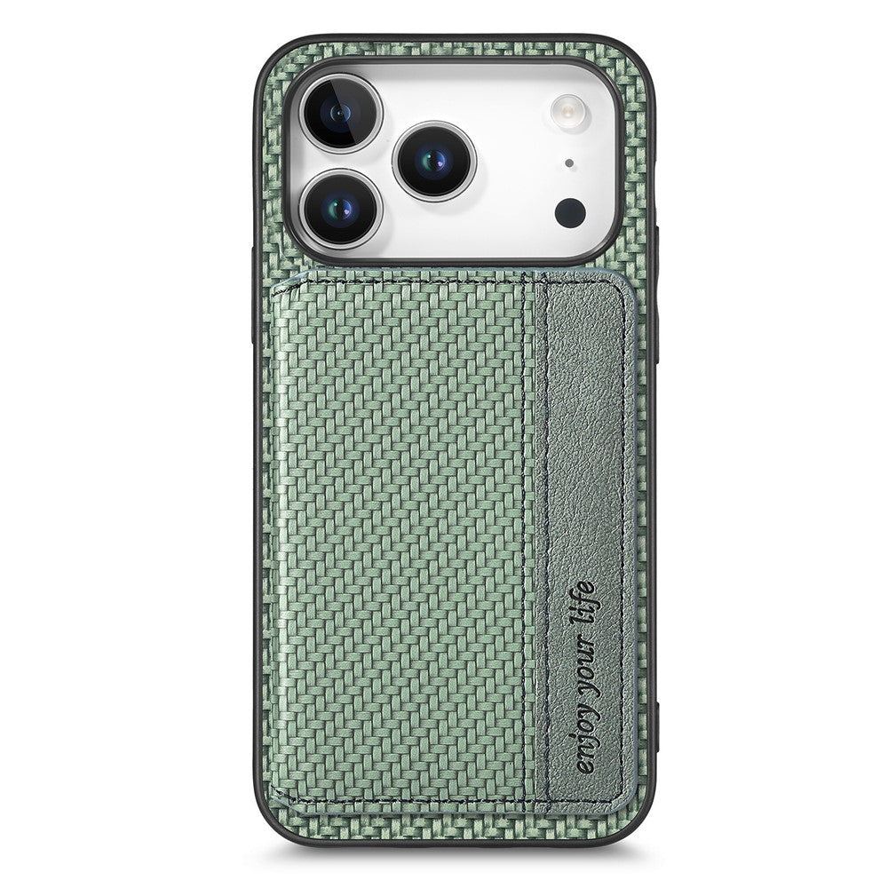 For iPhone 17 Pro Max Case RFID Blocking Carbon Fiber Leather Phone Back Cover with Card Holder