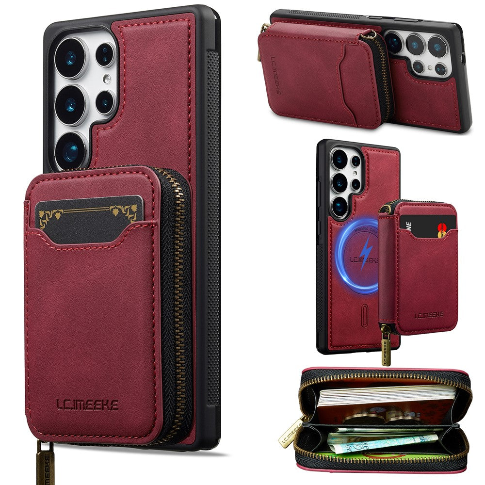 LC.IMEEKE L6 For Samsung Galaxy S25 Ultra Magnetic Case Detachable Zipper Wallet Leather Coated PC + TPU Phone Cover