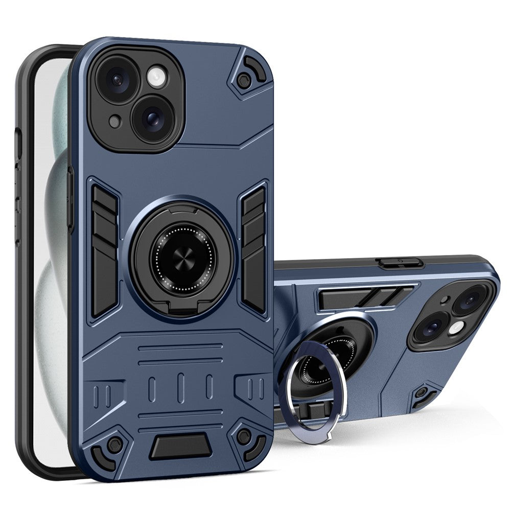 For iPhone 15 Plus / 14 Plus Case with Ring Holder Kickstand PC + TPU Anti-Fall Phone Cover
