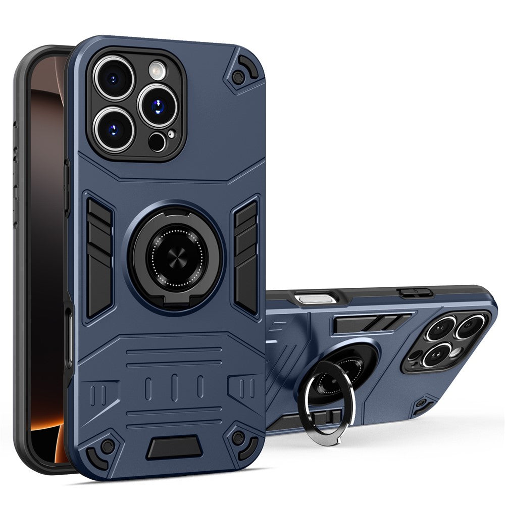 For iPhone 16 Pro Max Case with Ring Holder Kickstand PC + TPU Anti-Fall Phone Cover