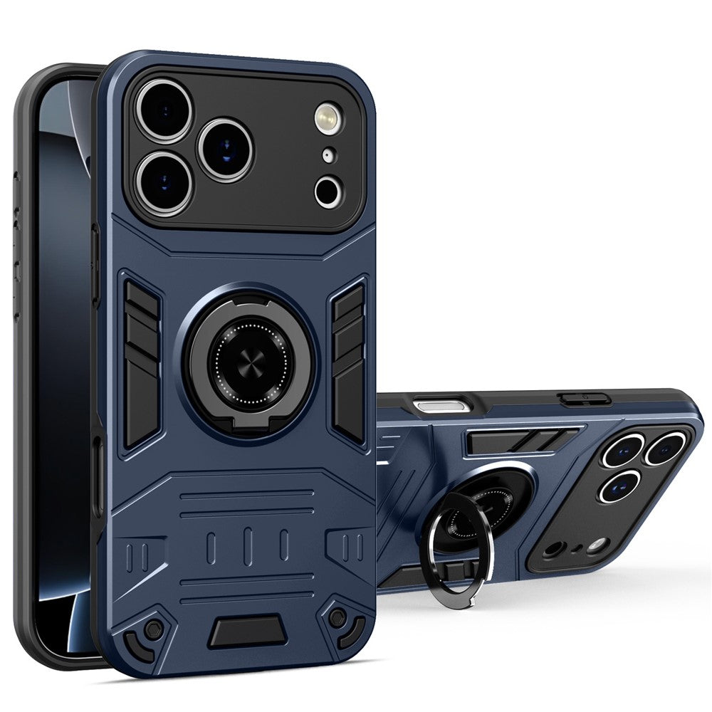 For iPhone 17 Pro Case with Ring Holder Kickstand PC + TPU Anti-Fall Phone Cover