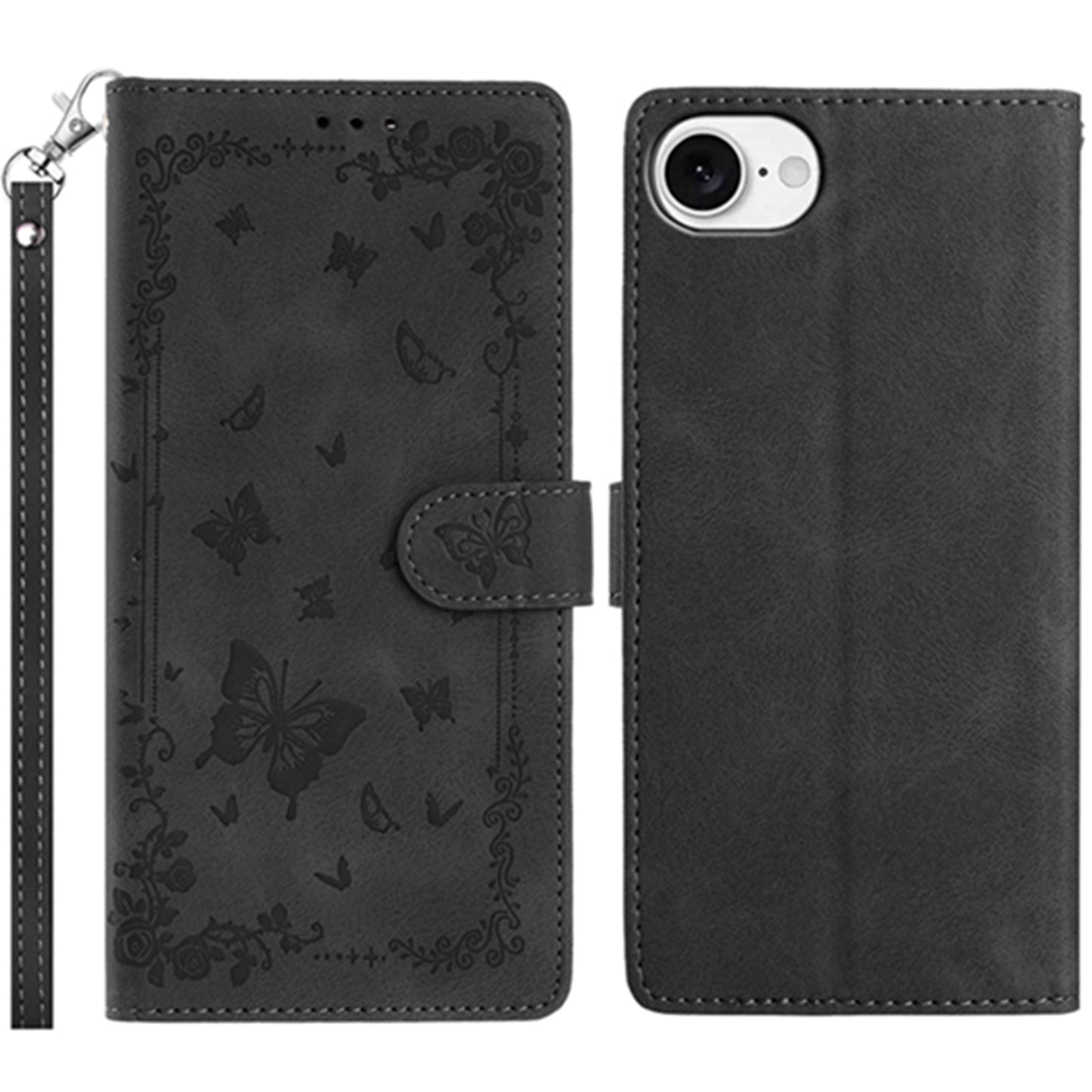 For iPhone 17e / 16e Case Garden Imprinted PU Leather Wallet Phone Cover with Wrist Strap