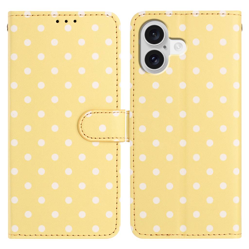 For iPhone 16 Leather Case Polka Dot Pattern Wallet Stand Folio Phone Cover