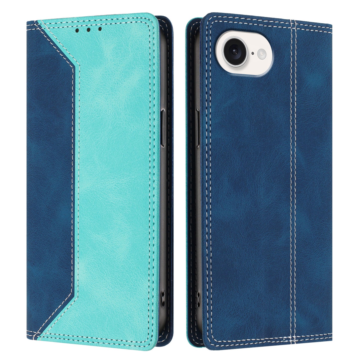 For iPhone 17e / 16e Leather Case Skin Touch Color Splicing RFID Blocking Wallet Stand Phone Cover