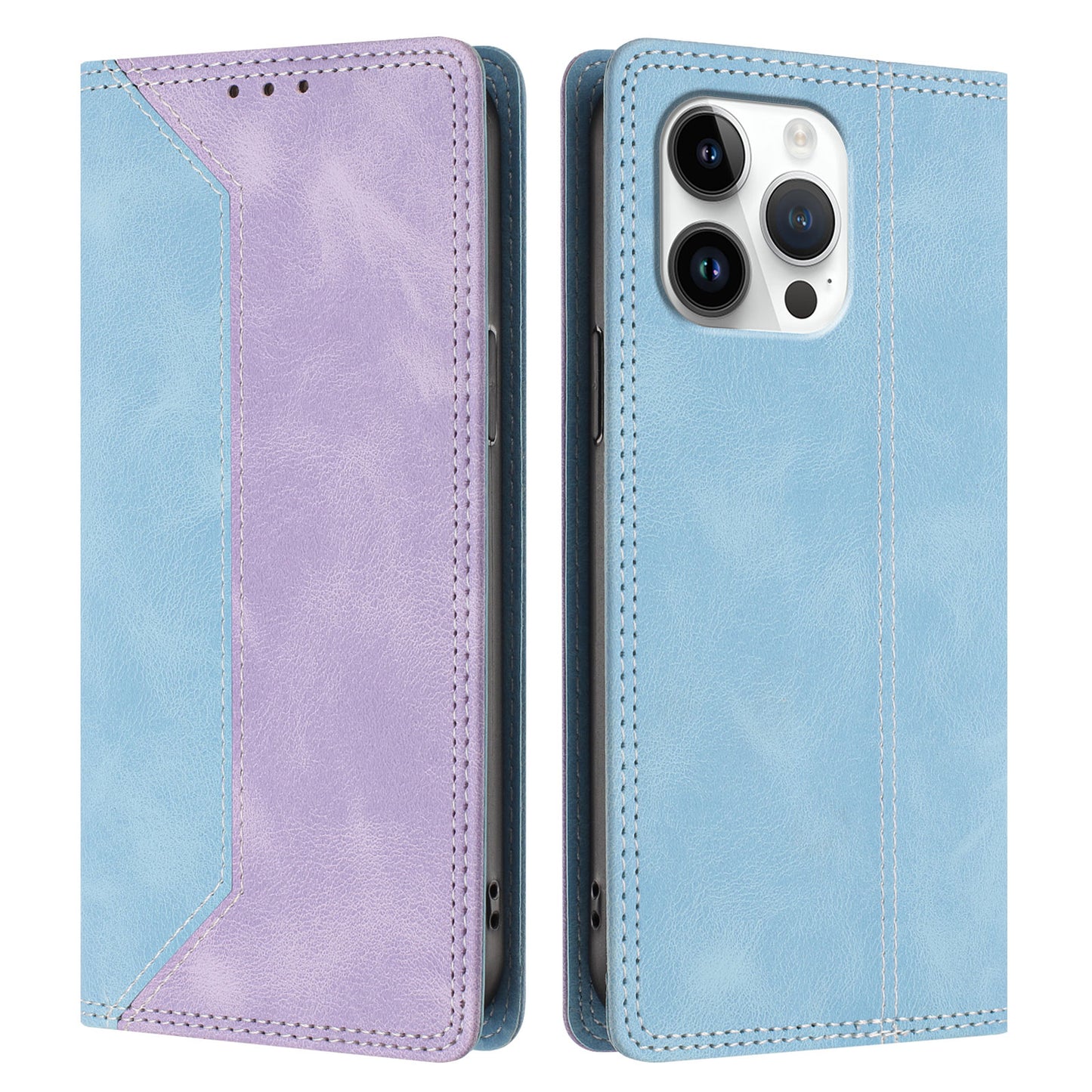 For iPhone 16 Pro Max Leather Case Skin Touch Color Splicing RFID Blocking Wallet Stand Phone Cover