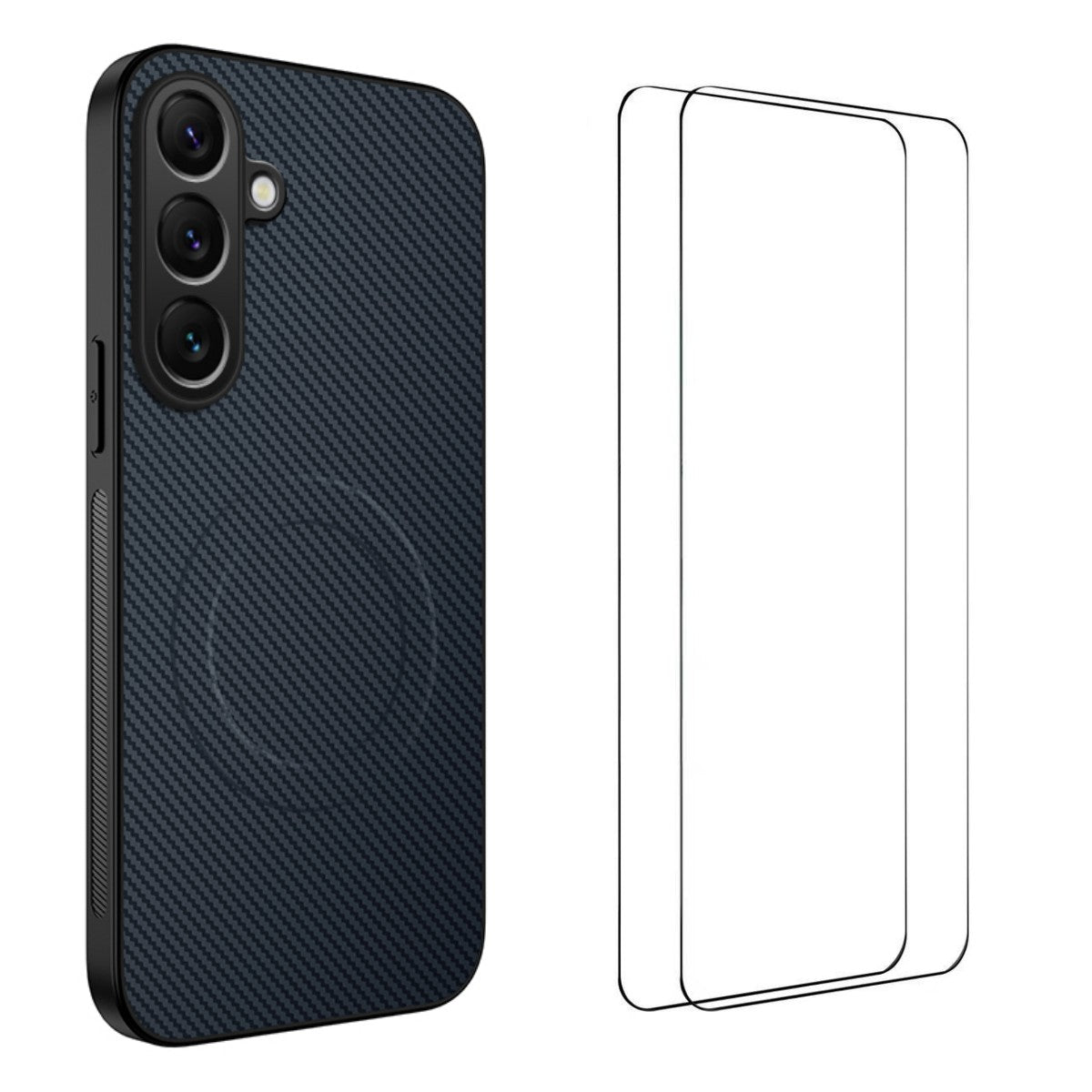 WANLONFENG For Samsung Galaxy A57 5G Magnetic Case TQ1 Series Carbon Fiber Texture PC TPU Phone Cover with 2Pcs Screen Films