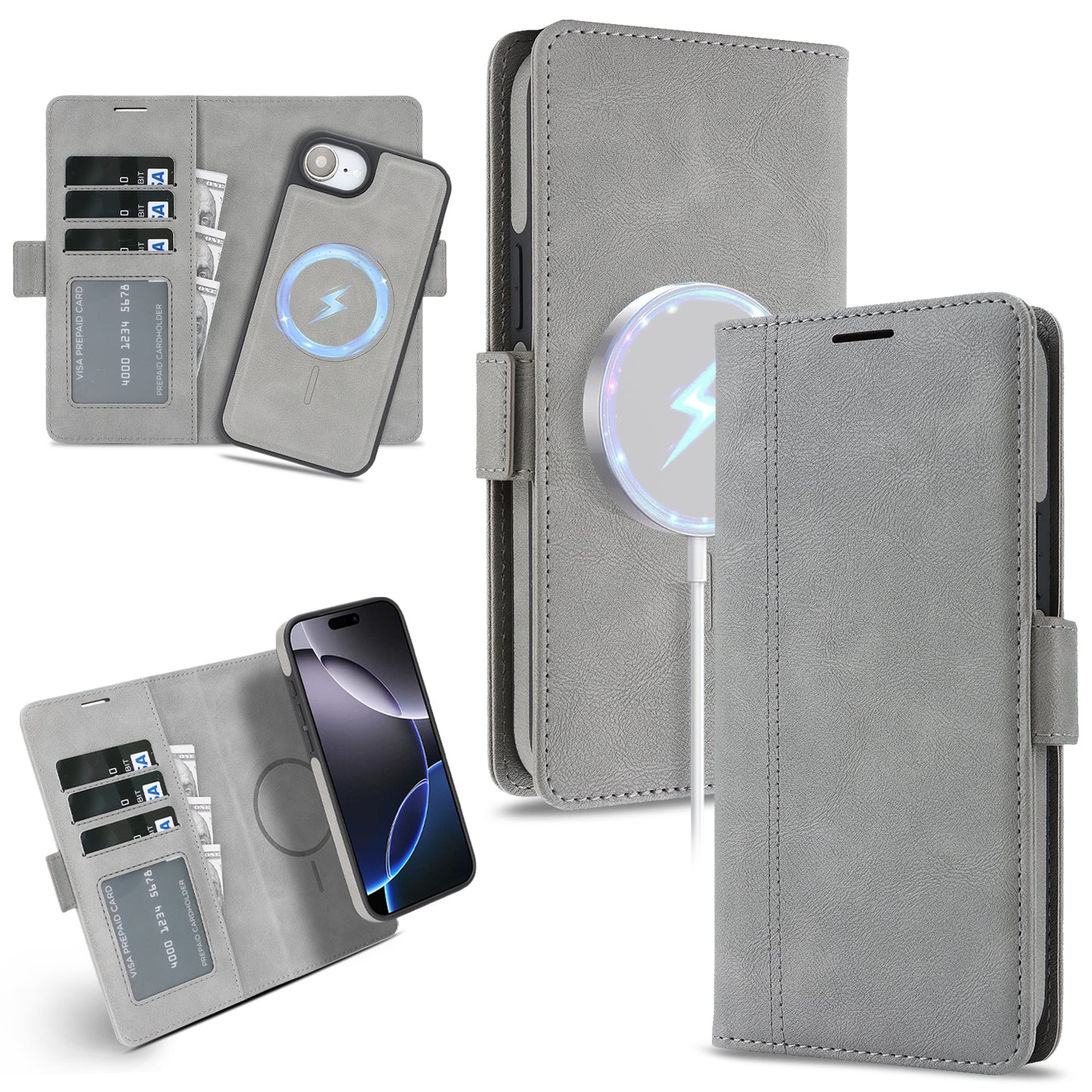 For iPhone 17e / 16e Case Detachable 2 in 1 Leather Wallet Phone Cover Compatible with MagSafe