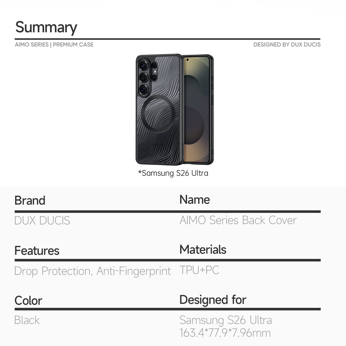 DUX DUCIS For Samsung Galaxy S26 Ultra Magnetic Case Aimo Series PC+TPU Slim Cover (REACH Certification)