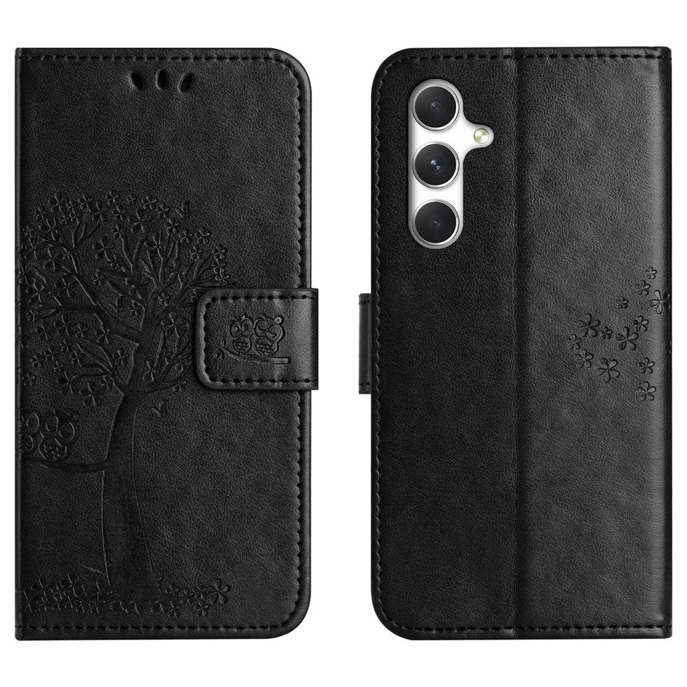 For Samsung Galaxy S26+ Case PU Leather Owl Tree Imprinted Wallet Phone Cover with Strap