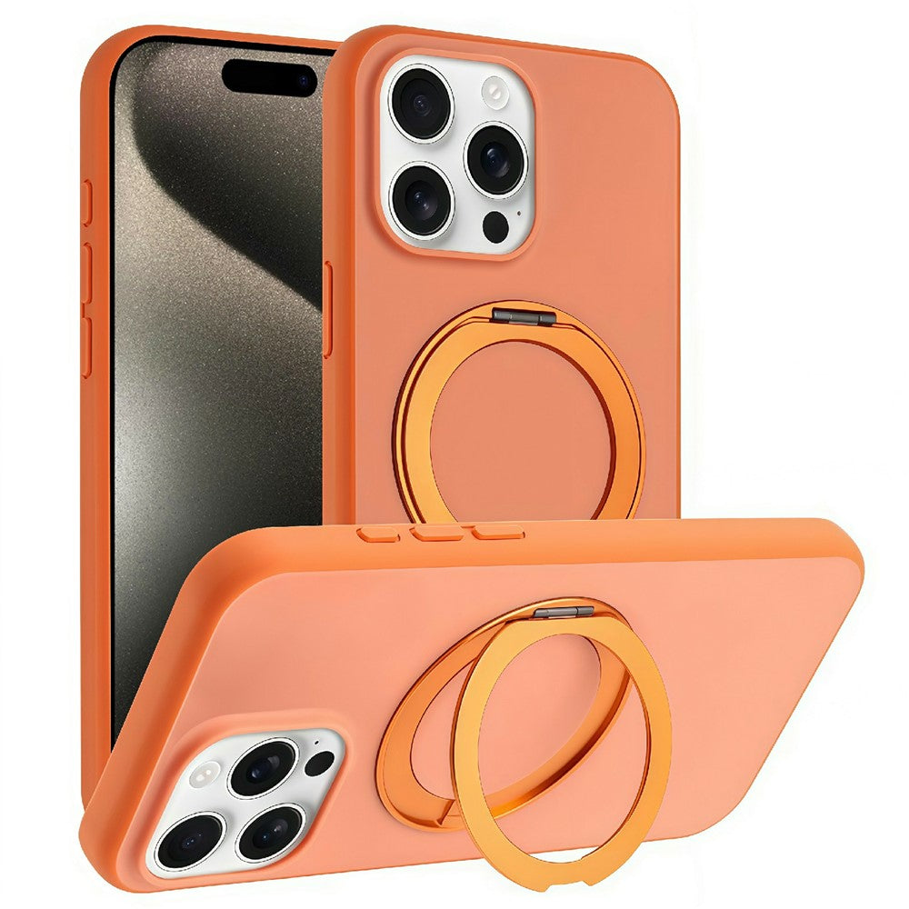 For iPhone 15 Pro Magnetic Case Rotary Kickstand Skin Touch PC + TPU Phone Cover Support Wireless Charging