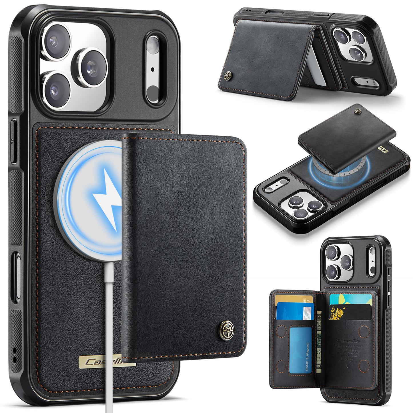CASEME For iPhone 17 Pro Magnetic Case ME80 Series Leather PC TPU Phone Cover with Detachable Wallet