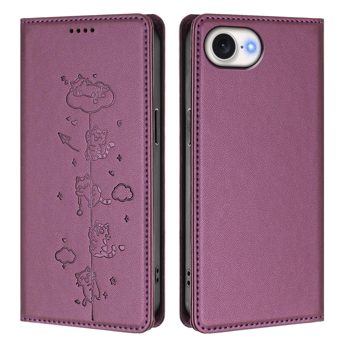 For iPhone 17e / 16e Case RFID Blocking Wallet Stand Imprinted Cat Pattern Leather Phone Cover