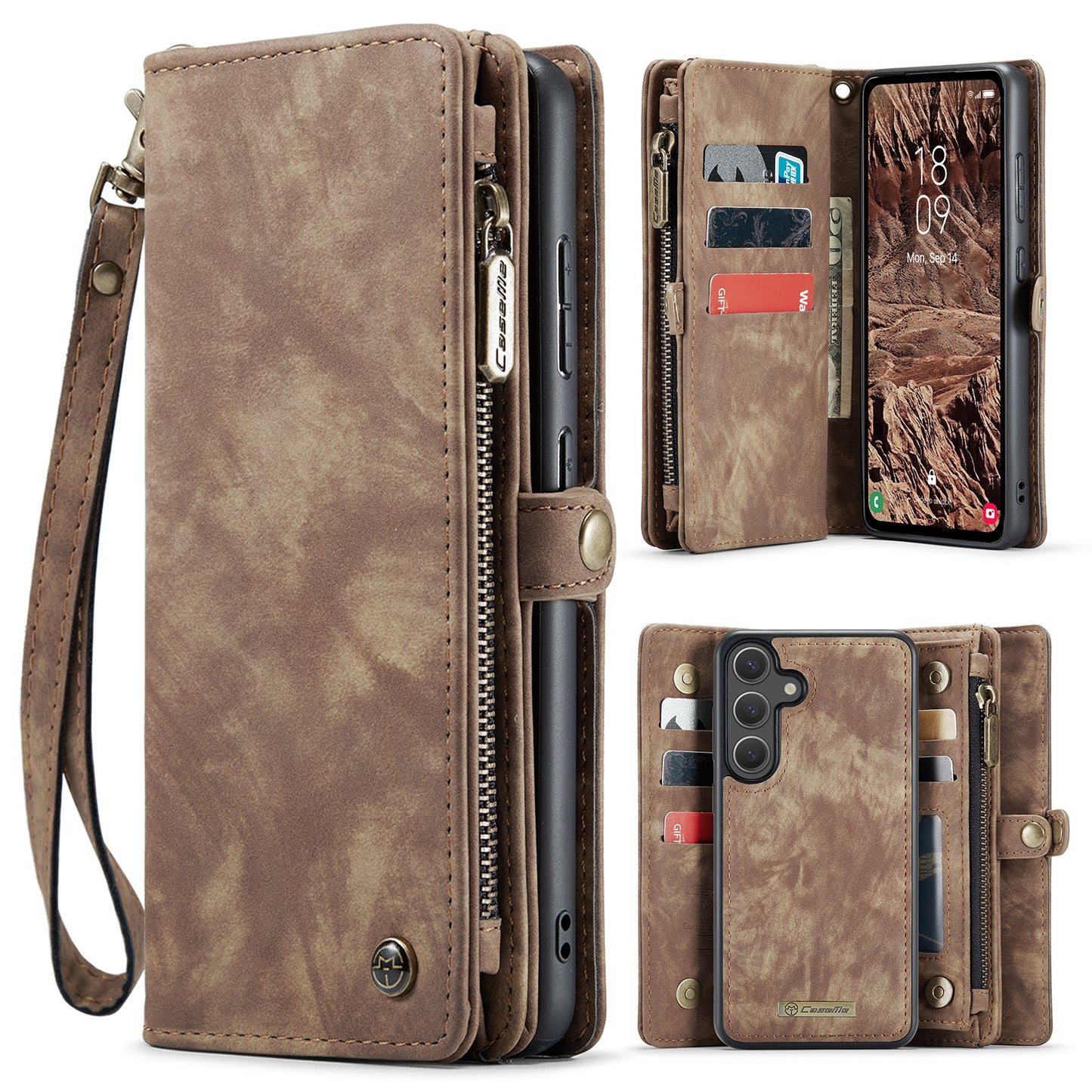 CASEME For Samsung Galaxy S26+ Phone Cases 008 Leather Cover with Detachable Wallet and Strap