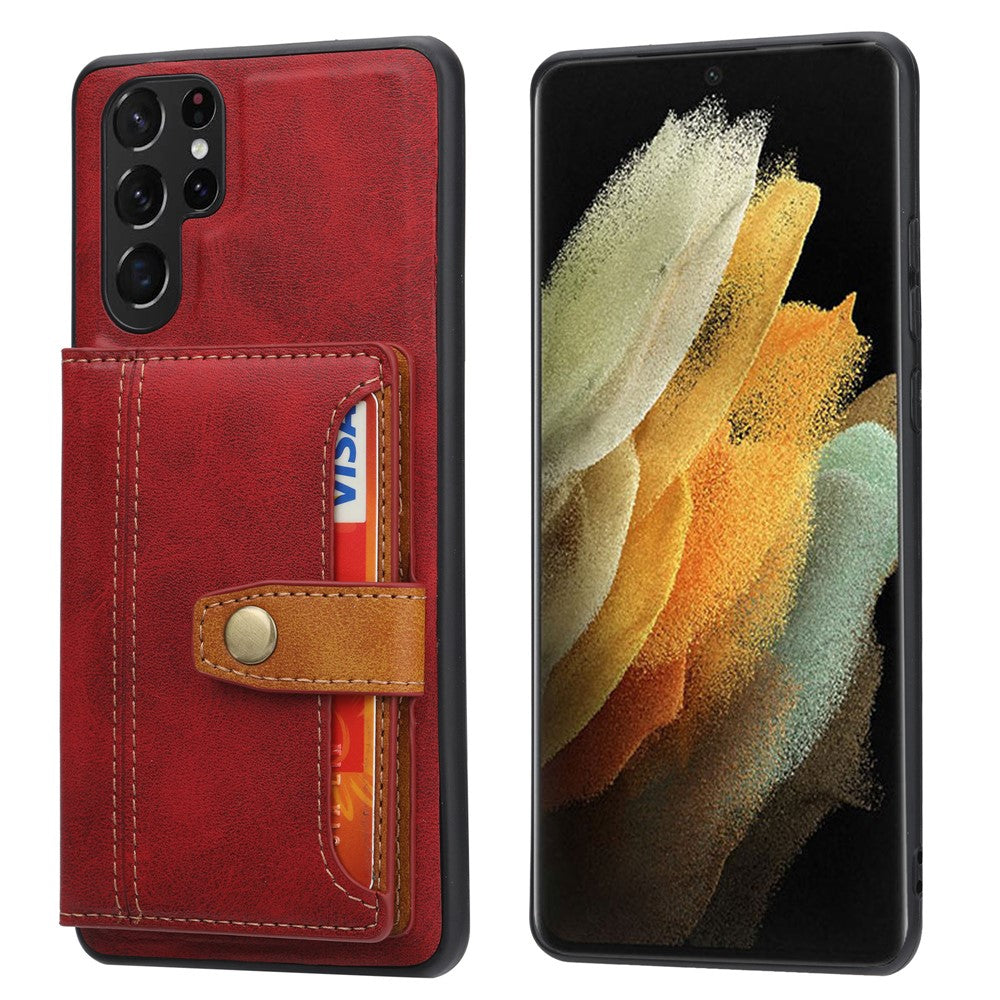 For Samsung Galaxy S26 Ultra Case Calf Texture Card Holder PU Leather + TPU Kicsktand Phone Cover