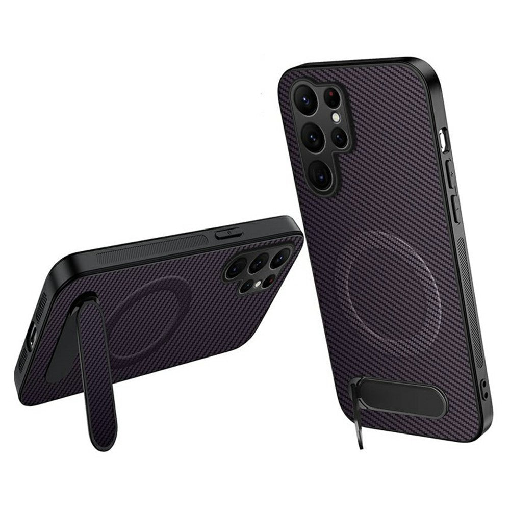 WANLONFENG QT Series For Samsung Galaxy S26 Ultra Magnetic Case Kickstand Carbon Fiber Texture PC TPU Phone Cover