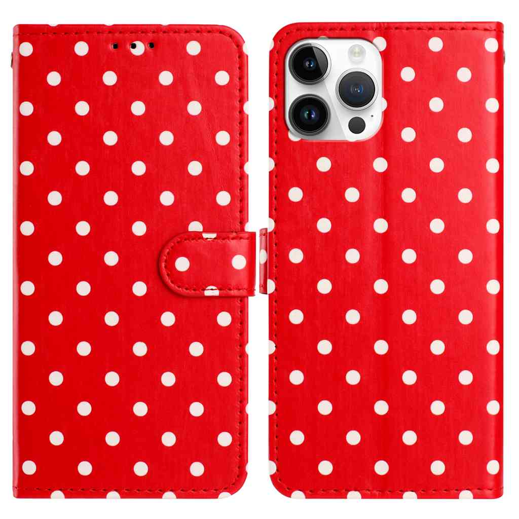 For iPhone 14 Plus Leather Case Polka Dot Pattern Wallet Stand Folio Phone Cover