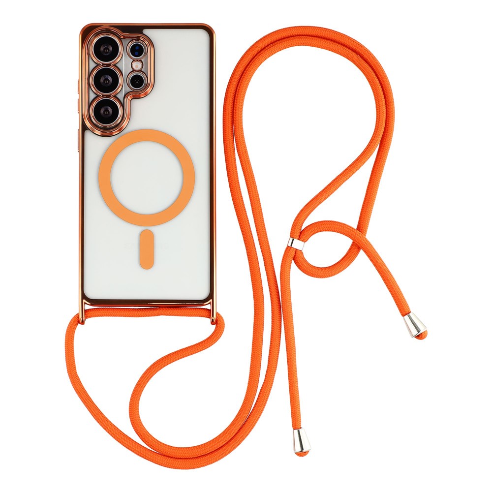 For Samsung Galaxy S26 Ultra Magnetic Case Electroplating Edge TPU Phone Cover with Shoulder Strap
