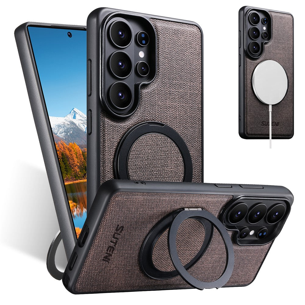SUTENI G3 For Samsung Galaxy S26 Ultra Magnetic Case Rotating Ring Kickstand Jeans Texture PU TPU Phone Back Cover