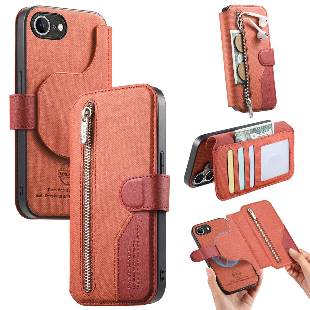 Magnetic Case For iPhone 17e / 16e RFID Blocking Detachable Wallet Stand Cloth Texture Leather Phone Cover