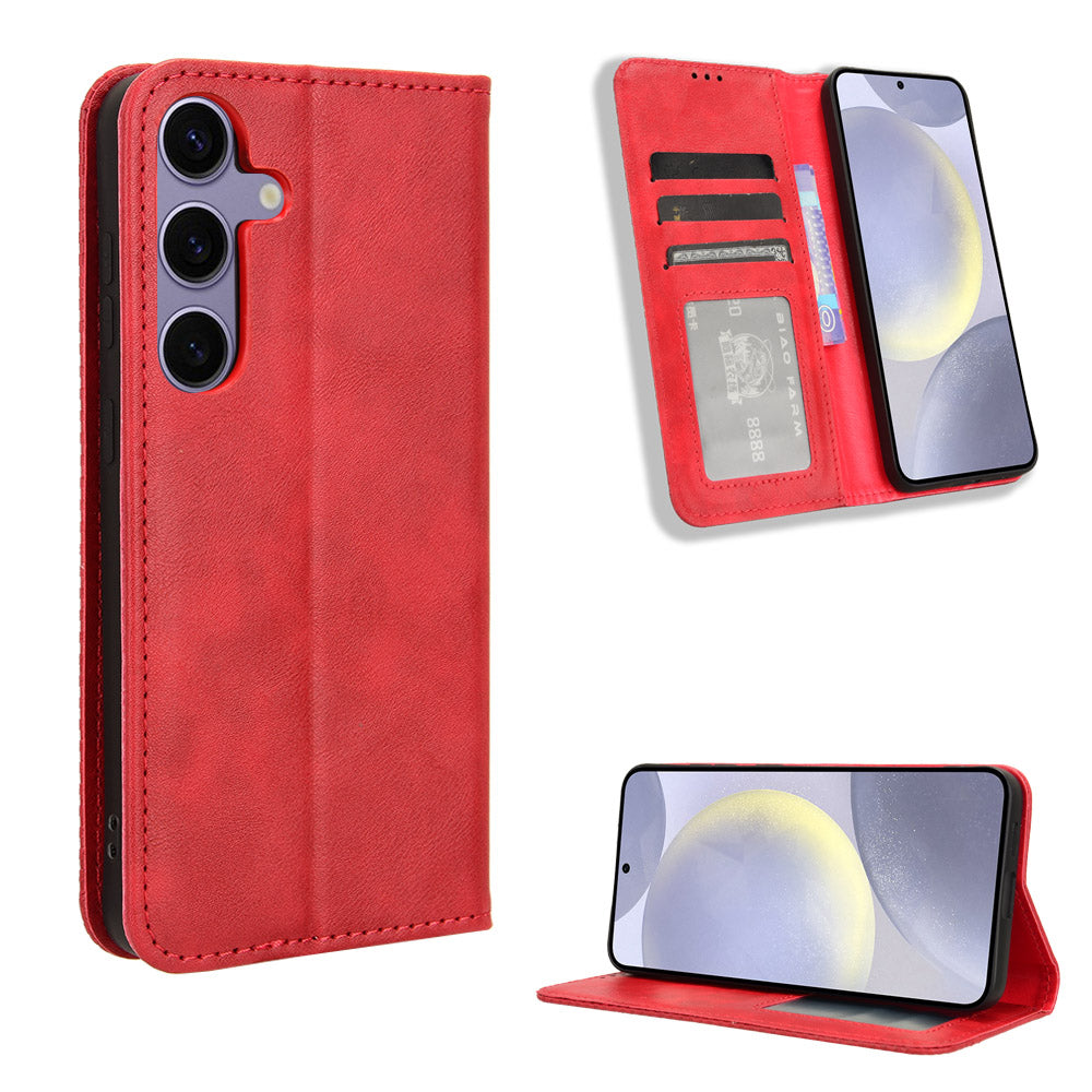 For Samsung Galaxy S26+ Leather Case Wallet Stand Retro Texture Phone Cover