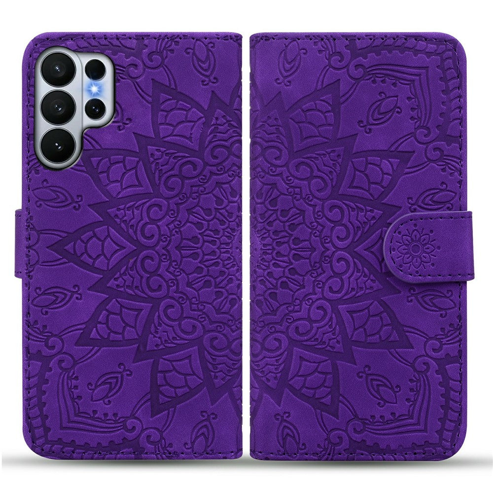 For Samsung Galaxy S26 Ultra Case Flower Imprinted PU Leather Wallet Flip Phone Cover with Wrist Strap