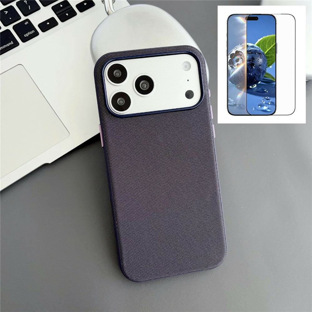 For iPhone 17 Pro Magnetic Case with Tempered Glass Screen Protector Fabric Texture PC + TPU Phone Cover Compatible with MagSafe
