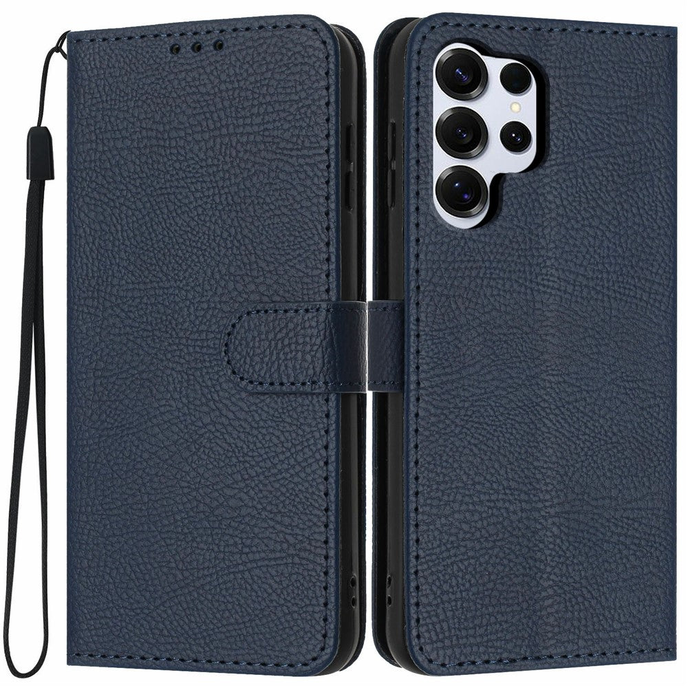 For Samsung Galaxy S26 Ultra Wallet Case Litchi Texture Leather Flip Cover with Card Slots and Hand Strap